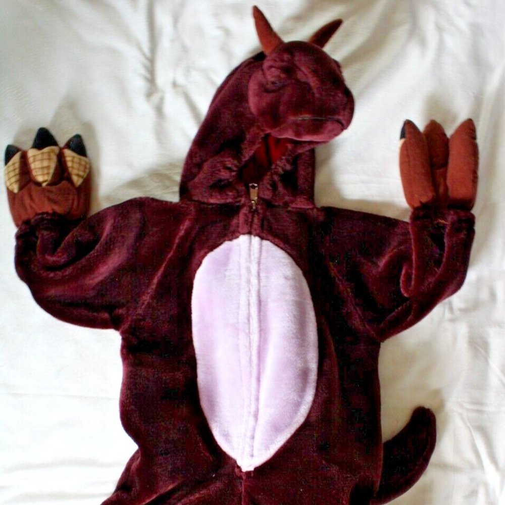 Childs Plush One Piece Hooded Zip-Up Dragon Costume Halloween ~36"~